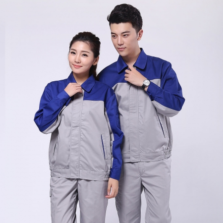艳蓝配浅灰涤棉纱卡工装服定制工装定制AC072-SC